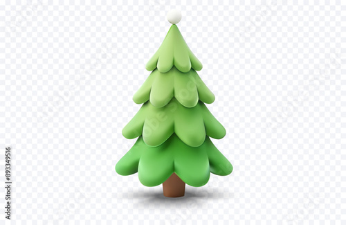 Realistic 3D Christmas Tree Isolated on Transparent Background. Vector illustration