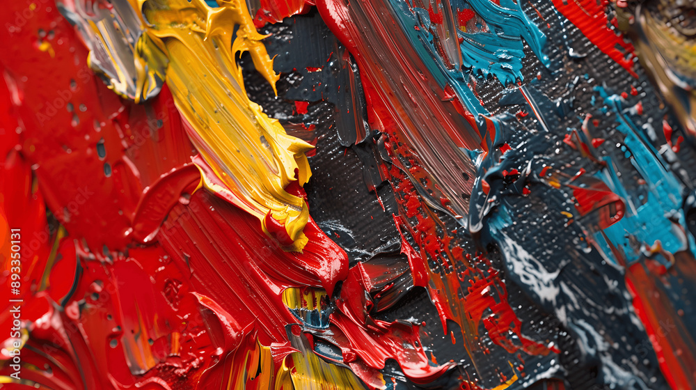 Naklejka premium Close-up of oil painting with rich texture and vibrant colors