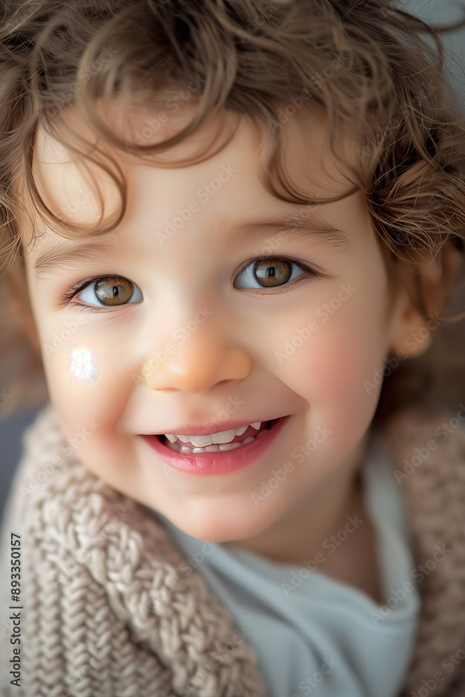 Portrait of a smiling little girl with blond hair and blue eyes