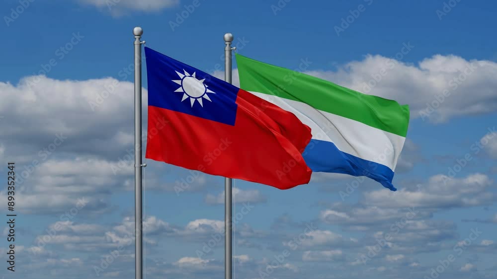Sierra Leone or Salone and Taiwan flags flying together, video concept of the relationship, two country cooperation concept Sierra Leone or Salone and Taiwan flags flying together, video concept of the relationship, two country cooperation concept