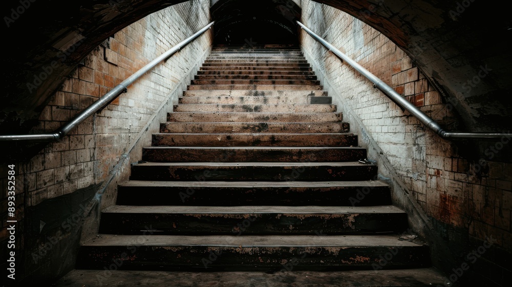 A mysterious abandoned stairway emerging from a dimly lit underground tunnel, creating an atmosphere of intrigue and eeriness, emphasizing the themes of exploration and forgotten spaces. A mysterious abandoned stairway emerging from a dimly lit underground tunnel, creating an atmosphere of intrigue and eeriness, emphasizing the themes of exploration and forgotten spaces.