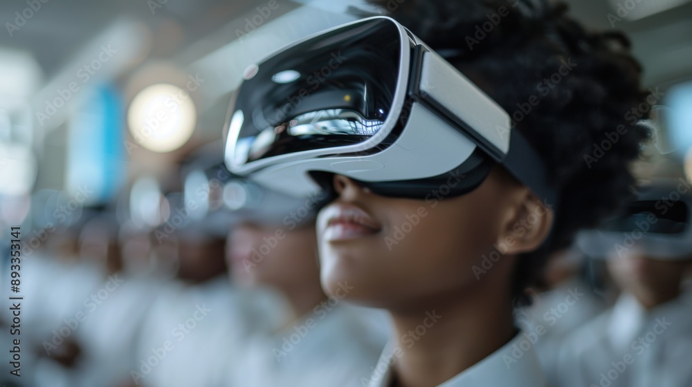 This image depicts a person intensely focused while using a VR headset, in an atmosphere that hints at a futuristic and highly technological ambiance, suggesting an immersive virtual experience. This image depicts a person intensely focused while using a VR headset, in an atmosphere that hints at a futuristic and highly technological ambiance, suggesting an immersive virtual experience.