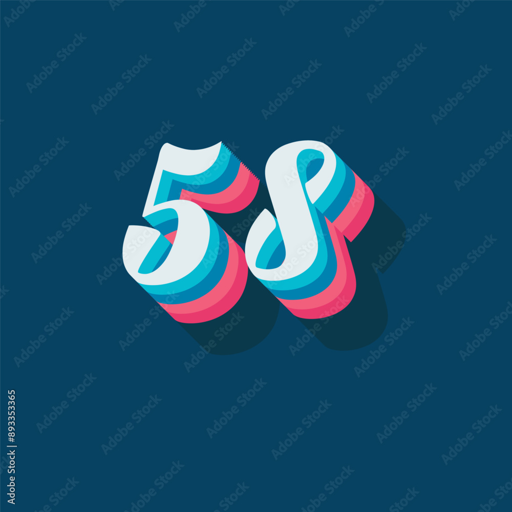 Digit or number 58, 3D shadow Digit, Typography minimal design. Digit or number 58, 3D shadow Digit, Typography minimal design.