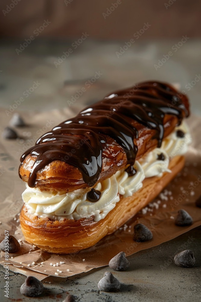10. Eclair with chocolate glaze and cream filling, 10. Eclair with chocolate glaze and cream filling,