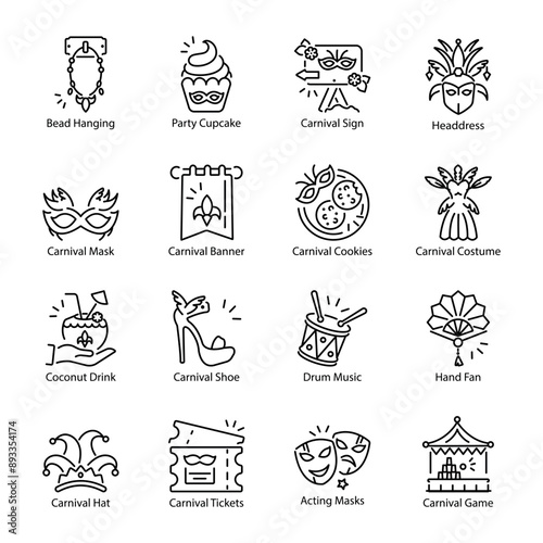 Collection of Mardi Grass Linear Icons

