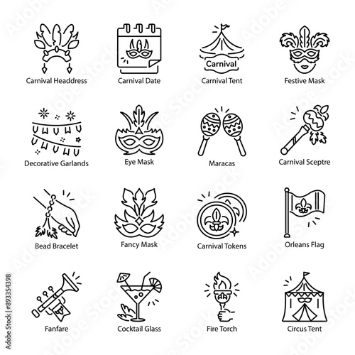 Set of Outline Style Carnival Icons

