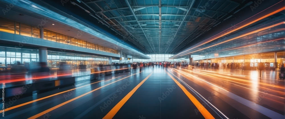 A vibrant airport terminal with dynamic lighting and blurred movement, capturing the bustling atmosphere of travel and adventure. A vibrant airport terminal with dynamic lighting and blurred movement, capturing the bustling atmosphere of travel and adventure.
