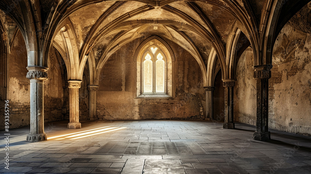 interior of a medieval corridor, medieval hall , castle room