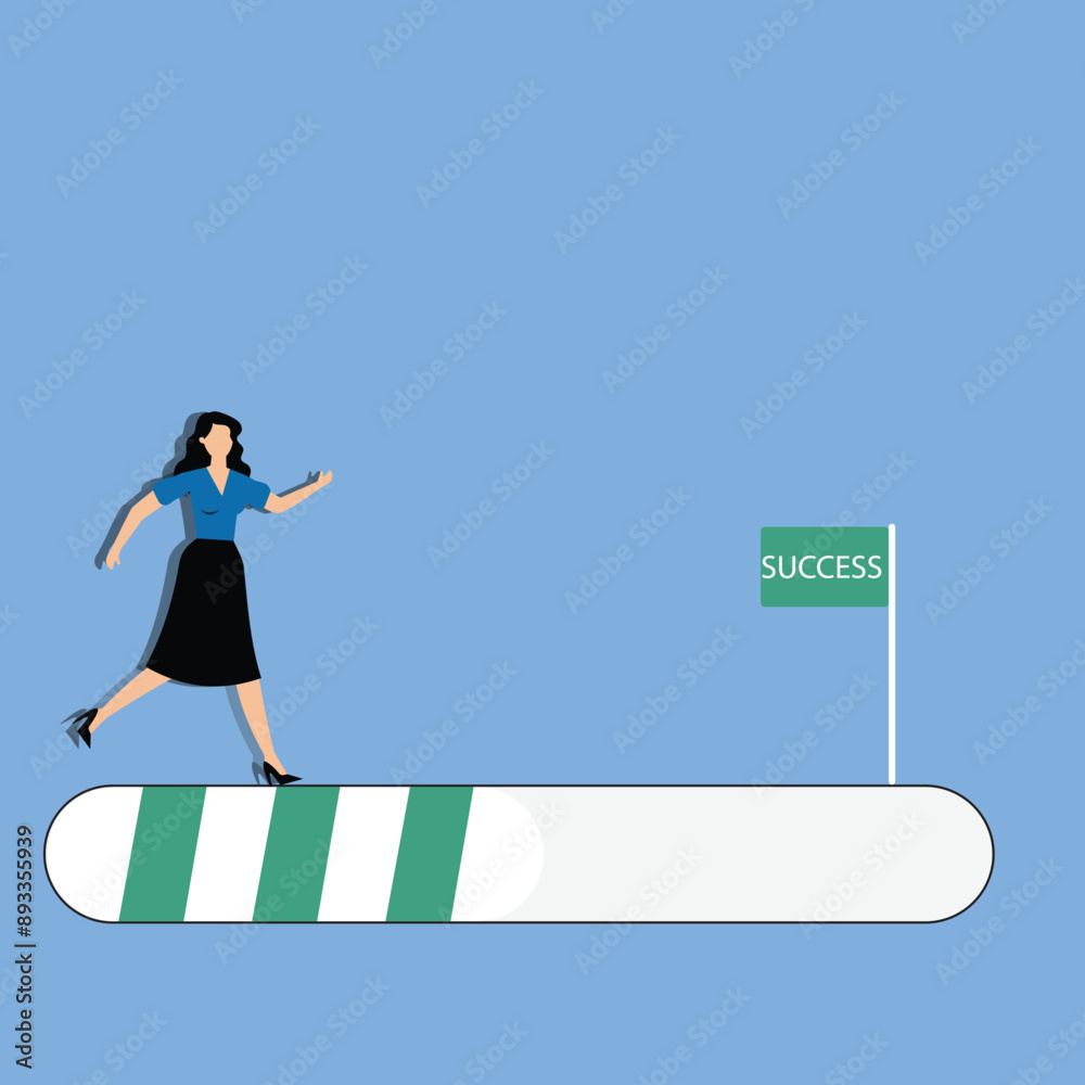 Businesswoman run on the progress bar to achieve success Businesswoman run on the progress bar to achieve success