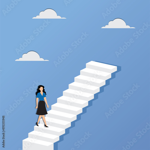 Businesswoman running up on stair