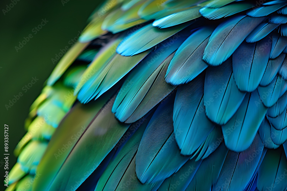 Obraz premium Close up of colorful blue and green feathers of exotic parrot bird