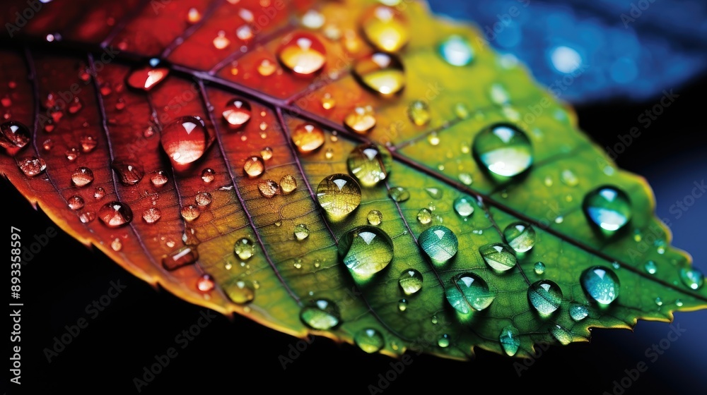 Fototapeta premium A colorful leaf with water droplets