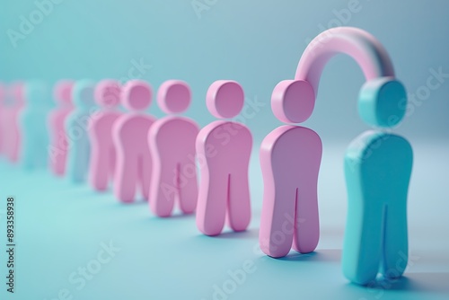 Wallpaper Mural A cartoon illustration of pink and blue characters sharing their thoughts. Connection. A row of similar figures standing in a line. Workforce. Human resource. Leader Torontodigital.ca