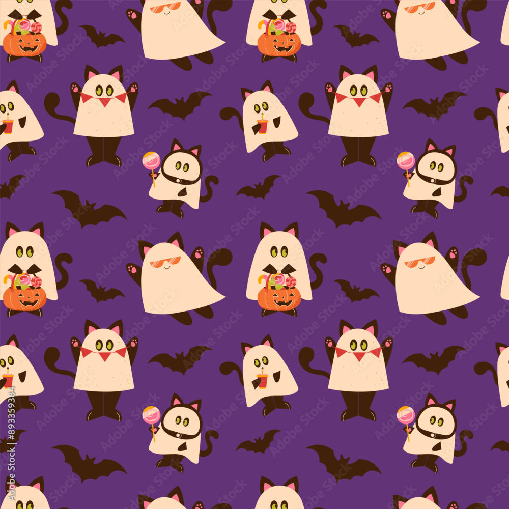 Halloween cats seamless pattern on dark background Halloween cats seamless pattern on dark background