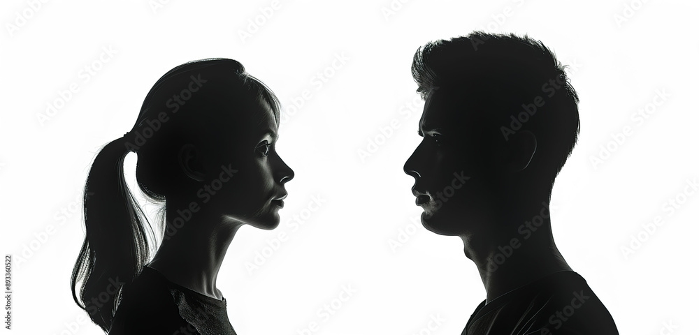 Fototapeta premium Silhouettes of a Man and Woman in Profile