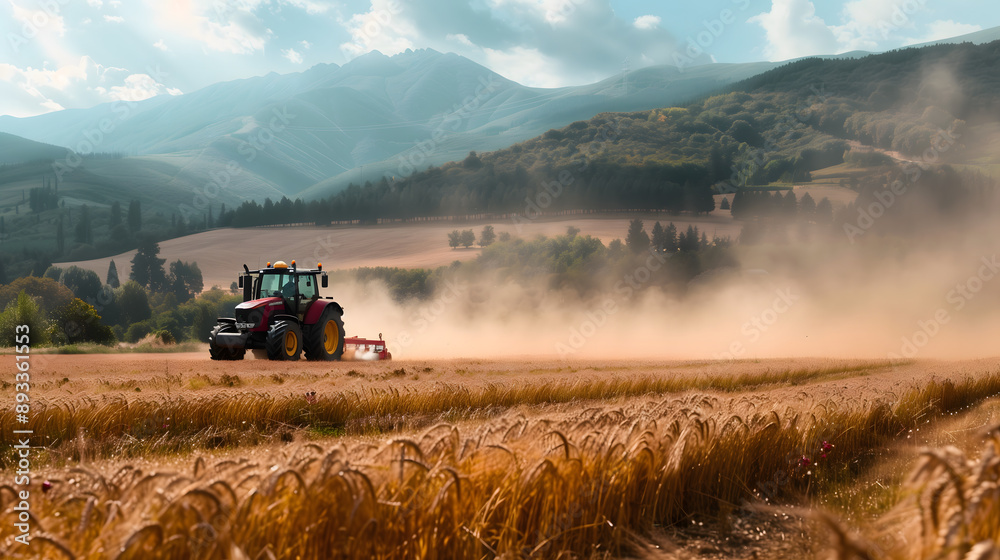 Naklejka premium Tractores en un campo de trigo