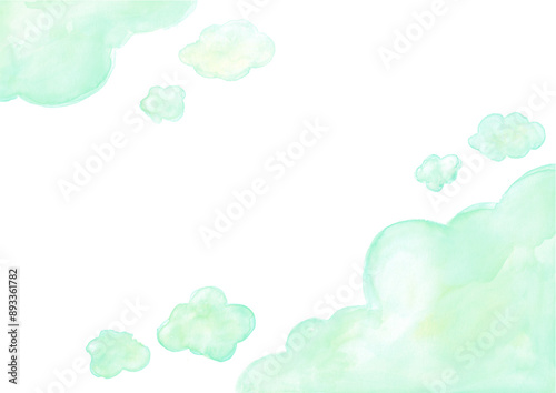 雲　水彩　グリーン