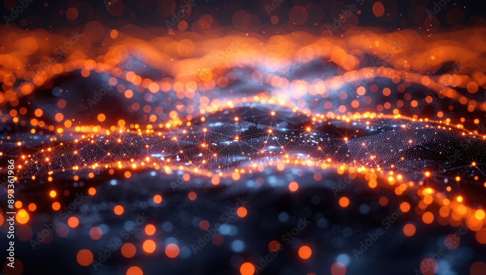 Digital Landscape with Glowing Particles Digital Landscape with Glowing Particles