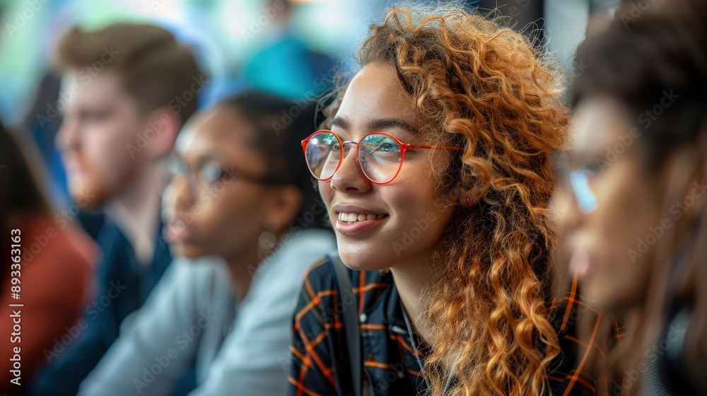 Obraz premium A diverse group of Generation Z students discussing ideas at a hackathon event
