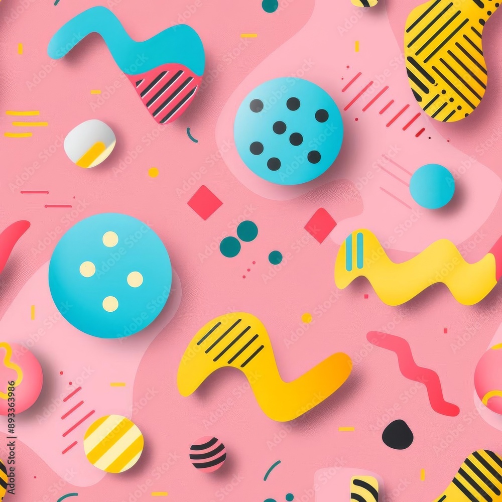 A few random shapes, evenly spaced on a pastel pink background, minimalistic magazine cover style, vibrant and fun, high resolution A few random shapes, evenly spaced on a pastel pink background, minimalistic magazine cover style, vibrant and fun, high resolution