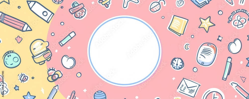 Flat vector illustration with doodle school icons on a pastel background. Flat vector illustration with doodle school icons on a pastel background.