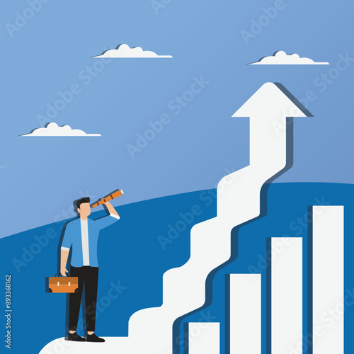 Businessman standing look to the top of the graph