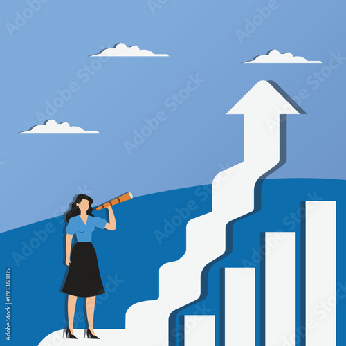 Businesswoman standing look to the top of the graph
