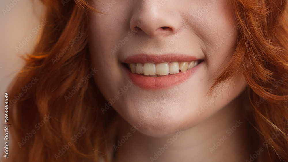 Portrait happy Caucasian redhead pretty woman glad model healthy dental toothy smile perfect white teeth lips beauty mouth face close up positive female girl at home. Dentistry stomatology healthcare Portrait happy Caucasian redhead pretty woman glad model healthy dental toothy smile perfect white teeth lips beauty mouth face close up positive female girl at home. Dentistry stomatology healthcare