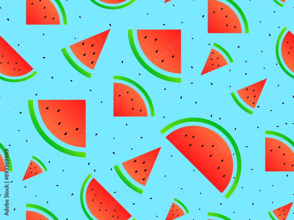 Watermelon seamless pattern. Triangular slices of watermelon. Sliced watermelon slices, tropical summer background. Design for wallpapers, wrappers, covers and banners. Vector illustration Watermelon seamless pattern. Triangular slices of watermelon. Sliced watermelon slices, tropical summer background. Design for wallpapers, wrappers, covers and banners. Vector illustration