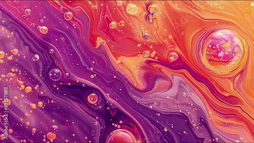 Vibrant background with orange and purple hues marbled textures and glowing orbs