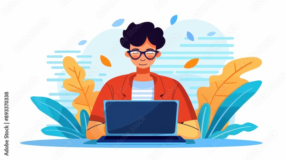 A flat illustration of a copywriter at work, showcasing creativity and focus in a minimalist design. Perfect for freelancers A flat illustration of a copywriter at work, showcasing creativity and focus in a minimalist design. Perfect for freelancers