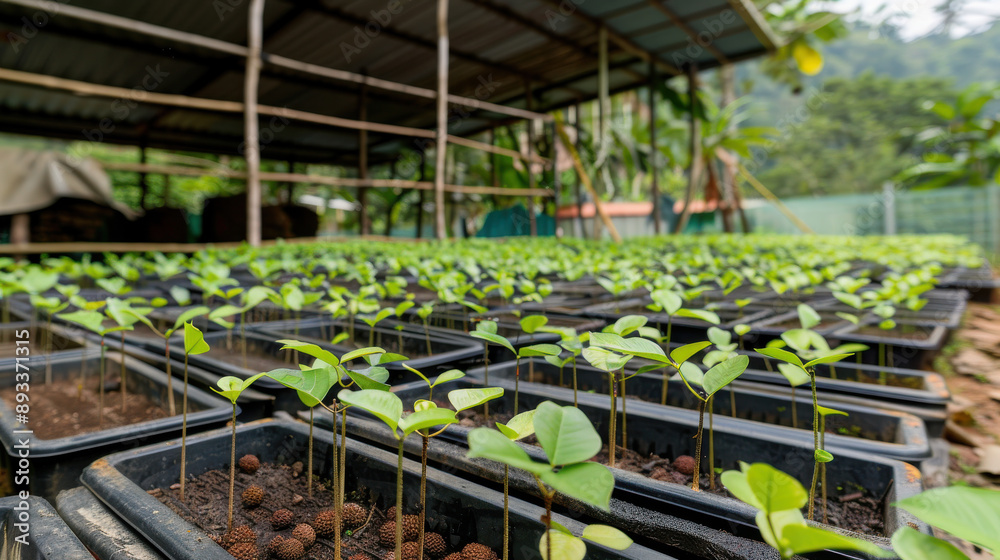 A small agarwood tree nursery with young plants growing under careful cultivation A small agarwood tree nursery with young plants growing under careful cultivation