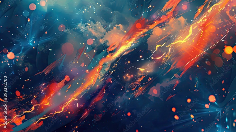 Vibrant wallpaper with blue and orange strokes and abstract lightning Vibrant wallpaper with blue and orange strokes and abstract lightning