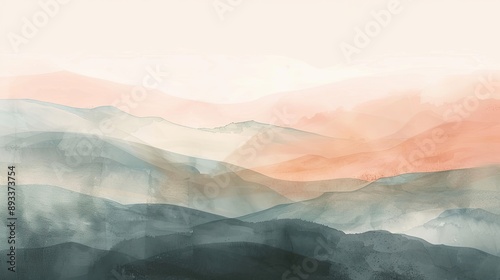 Abstract background with muted slate apricot and blurry hill silhouettes