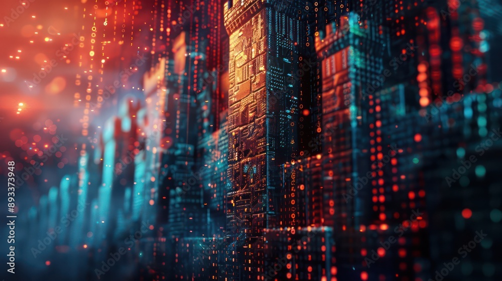 conceptual piece on financial compliance and regulation, depicted as a digital fortress with walls made of code and data streams conceptual piece on financial compliance and regulation, depicted as a digital fortress with walls made of code and data streams