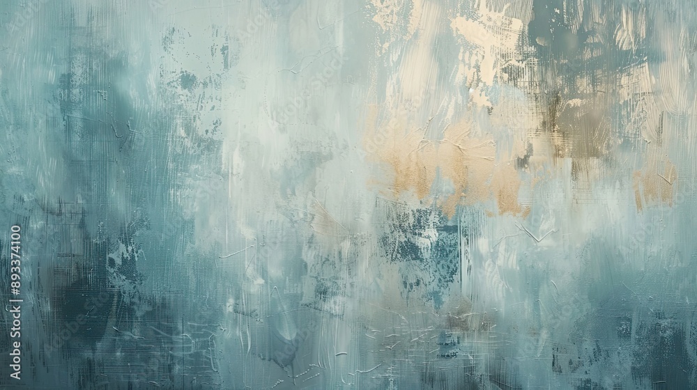 Obraz premium Azure and ochre brush strokes wallpaper with cascading waterfalls background