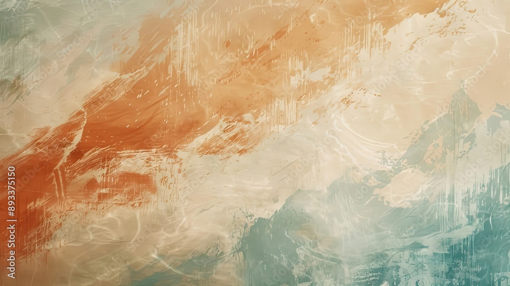 Fototapeta premium Abstract background with brush strokes in rust and seafoam blurry sands diffused light