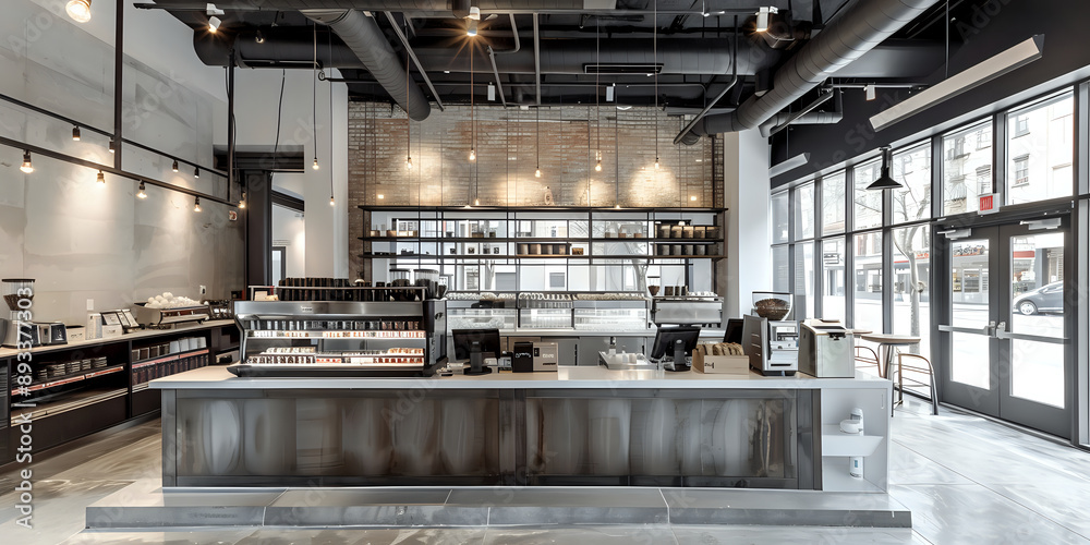 Stylish and cozy coffee shop interior with warm lighting. Welcoming atmosphere. Stylish and cozy coffee shop interior with warm lighting. Welcoming atmosphere.