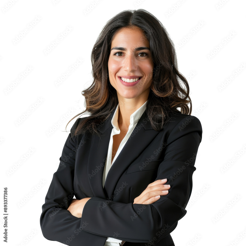 Businesswoman portrait isolated on white transparent background, businesswoman in suit, crossed arms Businesswoman portrait isolated on white transparent background, businesswoman in suit, crossed arms