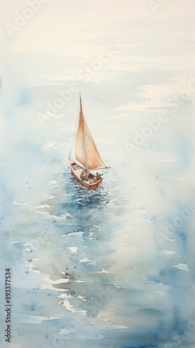 Watercolor of a boat in a sea sailboat painting vehicle.