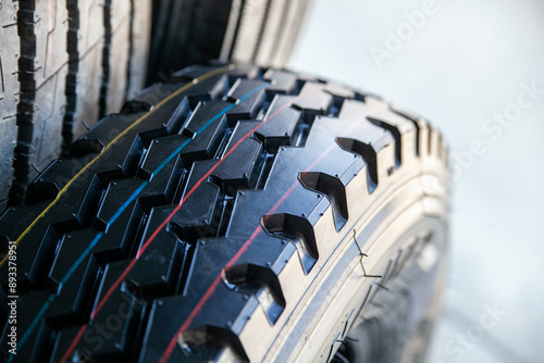 Plakat w ramie new commercial vehicle tires on a warehouse