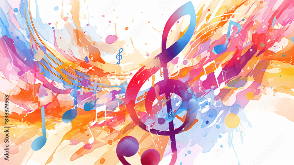 Colorful abstract musical notes and splashes of paint creating a vibrant and energetic scene with copy space text for music themes Colorful abstract musical notes and splashes of paint creating a vibrant and energetic scene with copy space text for music themes
