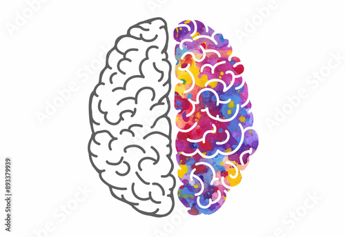 Watercolor brain, left and right hemispheres. Vector illustration
