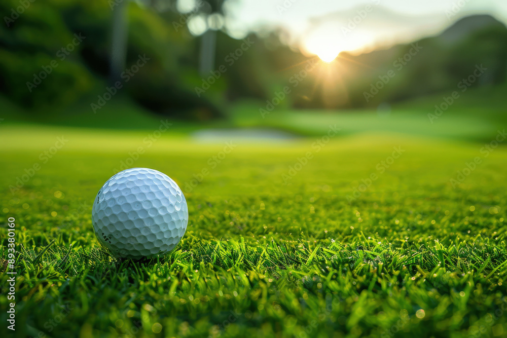 Obraz premium Golf Ball on Course at Sunset