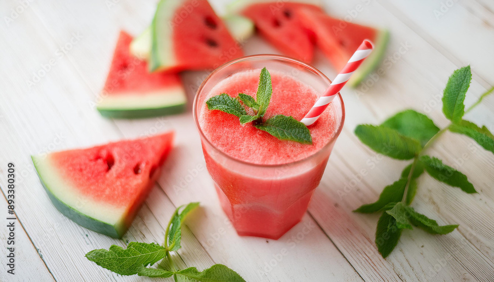 Glass of watermelon smoothie on wooden table. Sweet fruit drink. Healthy beverage. Organic detox Glass of watermelon smoothie on wooden table. Sweet fruit drink. Healthy beverage. Organic detox
