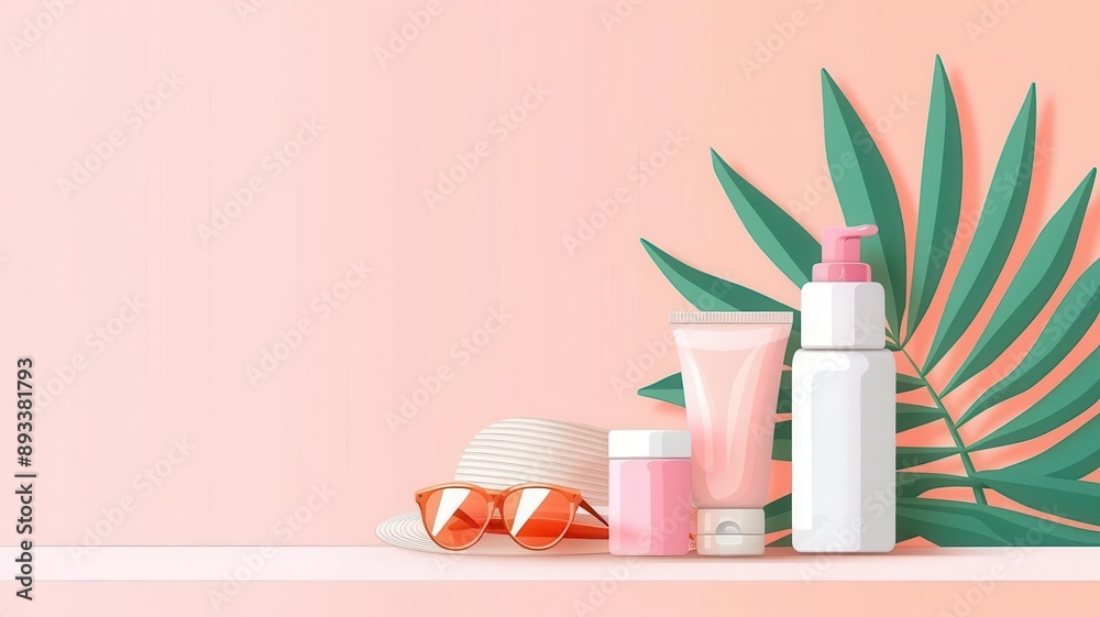 Sun protection routine, applying sunscreen, flat design illustration