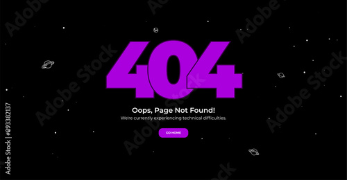 404 Page not found error. Vector layout template