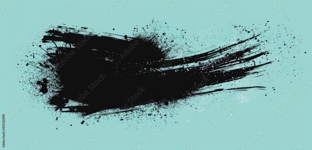 Elegant minimalist black ink brush stroke vector background with grunge splatter on a soft pastel blue backdrop. Elegant minimalist black ink brush stroke vector background with grunge splatter on a soft pastel blue backdrop.