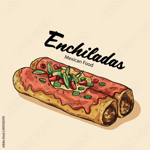 Hand Drawn Mexican Cuisine Enchilada Food Vector Illustration