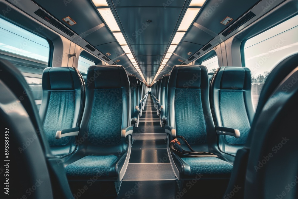 Fototapeta premium Empty seats inside a contemporary high-speed train